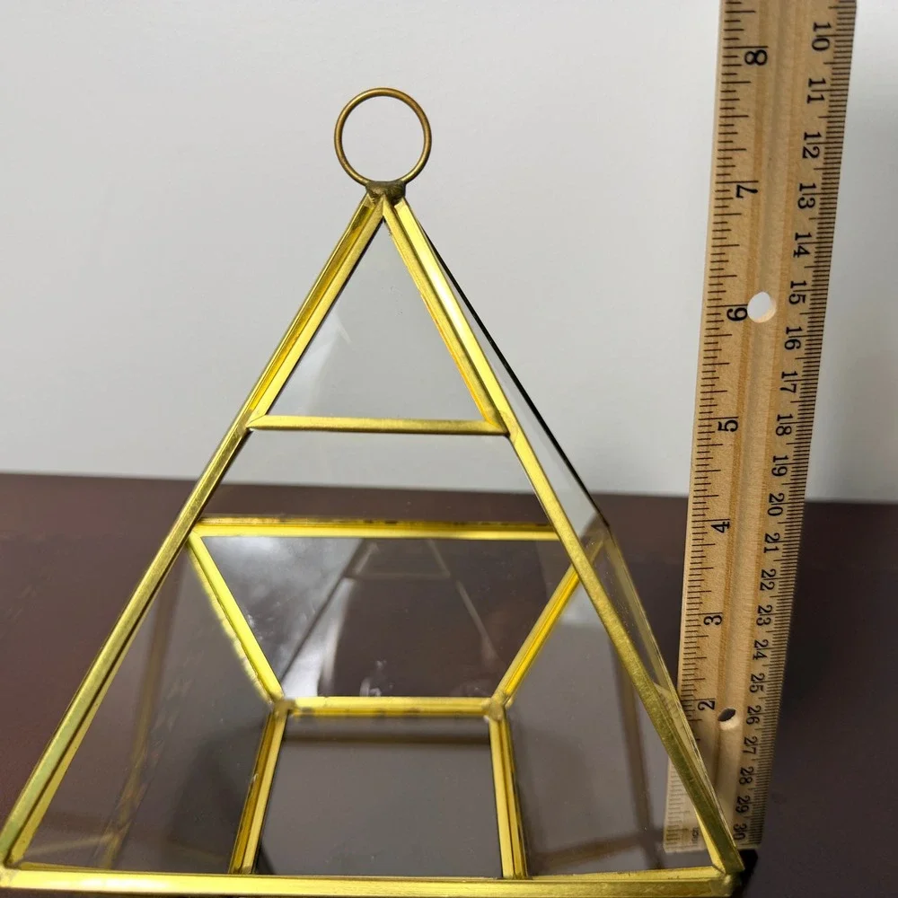Vintage Brass Glass Pyramid Terrarium Geometric Display Case MCM Boho 80s‎ Decor